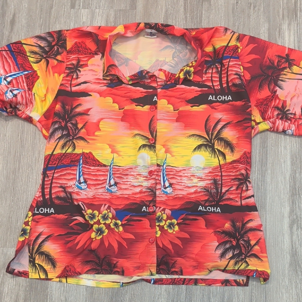 ALOHAS Men's Tropical Sunset Shirt - Red and Yellow